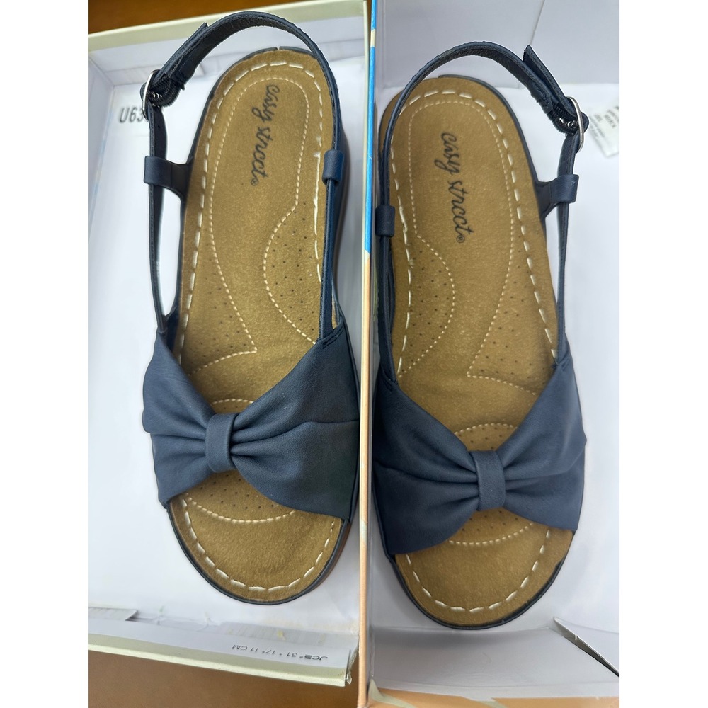 Easy Street Jupiter Sandals Womens 8M Navy New Bow Wedge Slingback 31-2140